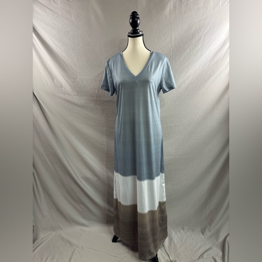 Short Sleeve Color Block Tee Dress Gray - Picture 6 of 8
